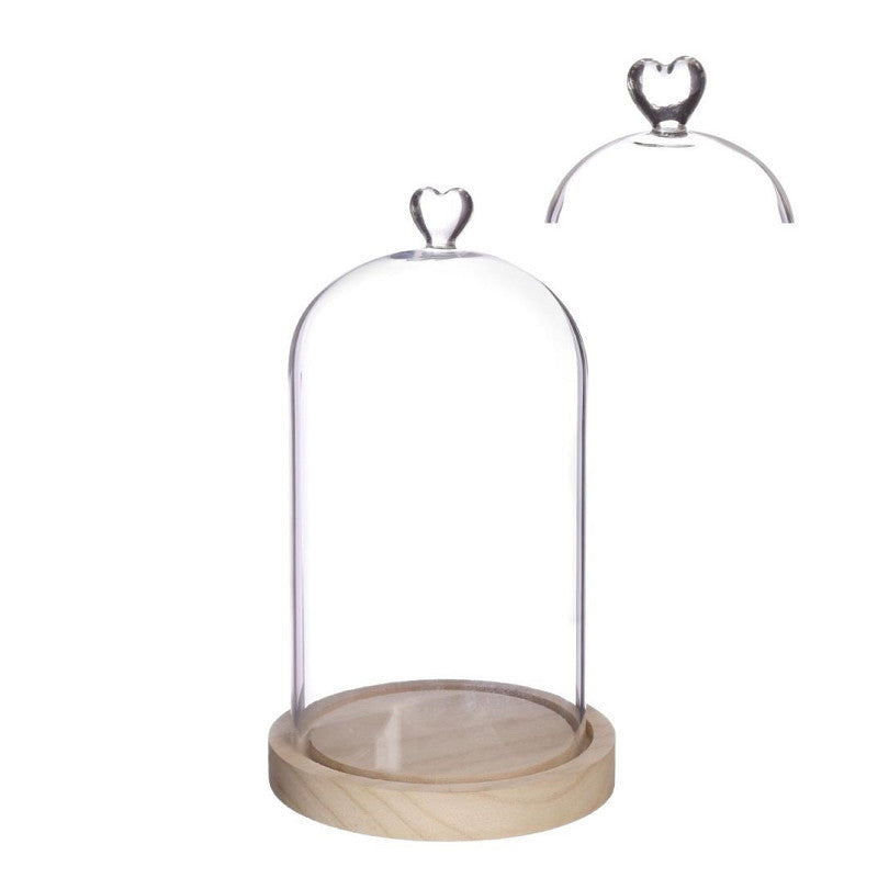 Bell Jar Heart Wood Base Ø14 h.24 cm - 1 pcs