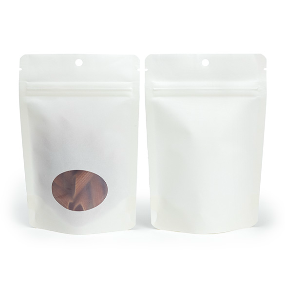 White Home Compostable Stand Up Pouch with Oval Window 10x6x15cm - 100 pcs