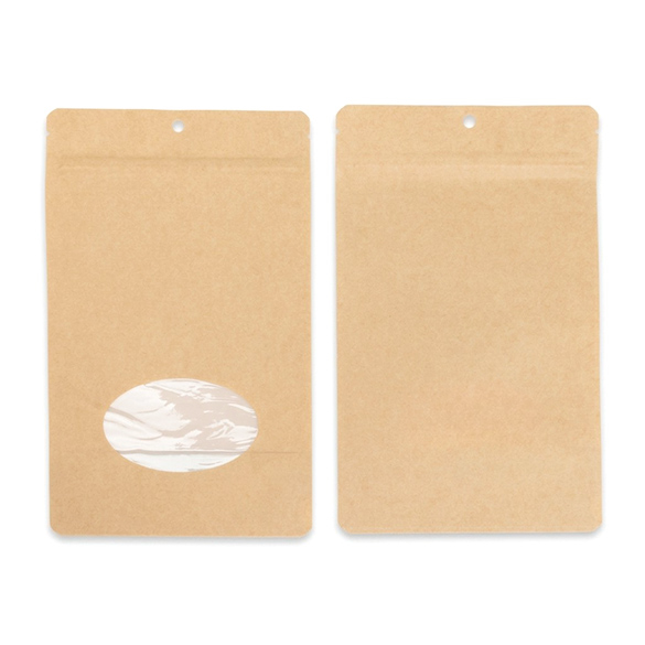Kraft Home Compostable Stand Up Pouch with Oval Window 13x8x20,5cm - 100 pcs