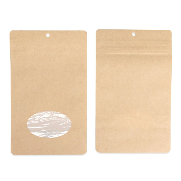 Kraft Home Compostable Stand Up Pouch with Oval Window and Pocket Zipper 13x8x20,5cm - 100 pcs