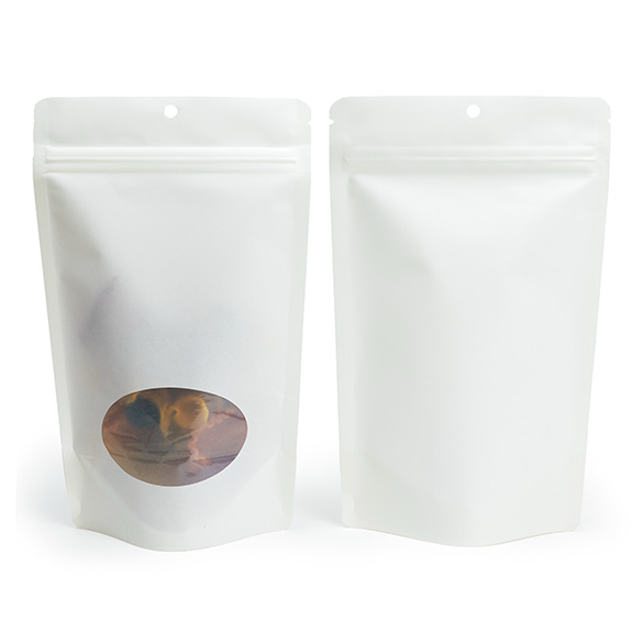 White Home Compostable Stand Up Pouch with Oval Window 13x8x20,5cm - 100 pcs