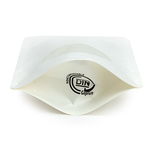 White Home Compostable Stand Up Pouch with Oval Window 13x8x20,5cm - 100 pcs