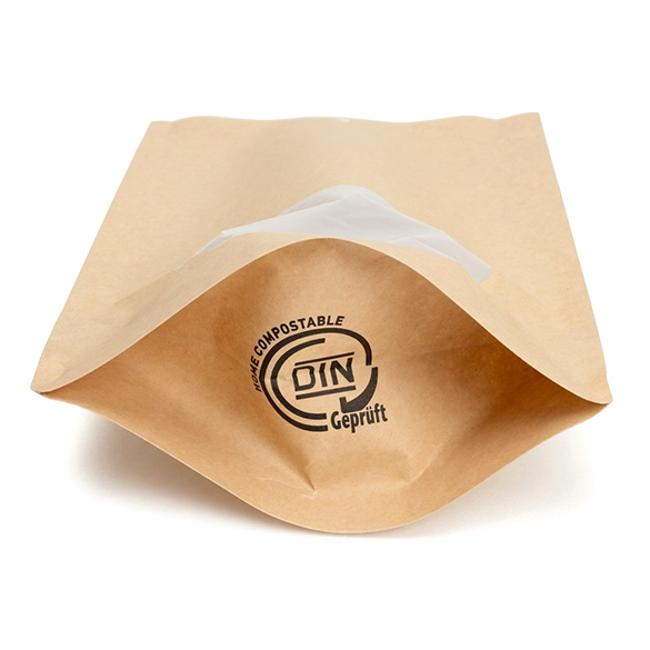 Kraft Home Compostable Stand Up with Oval Window and Pocket Zipper 15x9x23cm - 100 pcs