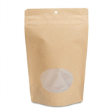 Kraft Home Compostable Stand Up with Oval Window and Pocket Zipper 15x9x23cm - 100 pcs