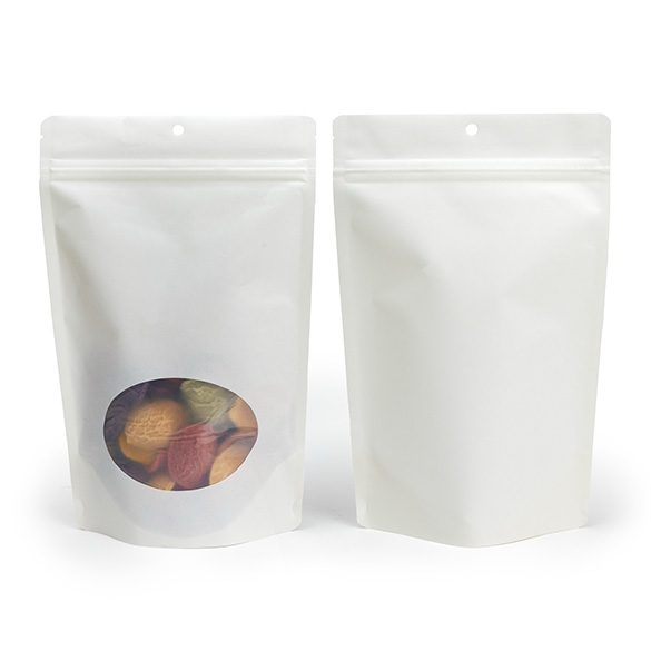 White Home Compostable Stand Up Pouch with Oval Window 15x9x23cm - 100 pcs