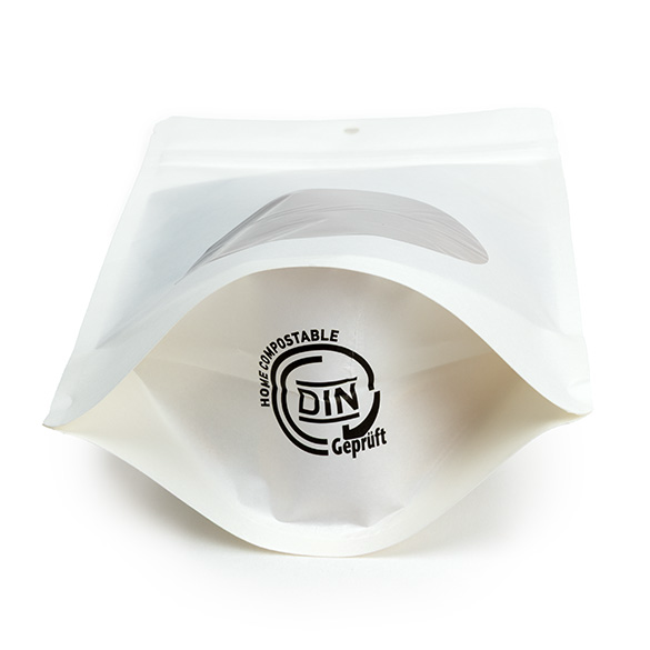 White Home Compostable Stand Up Pouch with Oval Window 15x9x23cm - 100 pcs