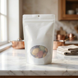 White Home Compostable Stand Up Pouch with Oval Window 15x9x23cm - 100 pcs
