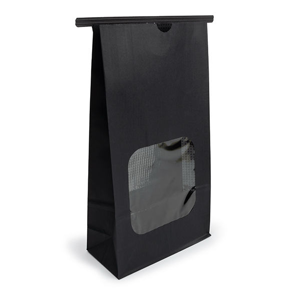 Black Kraft Tin Tie Bag w/ Window 15,2x7x26,7cm - 100 pcs