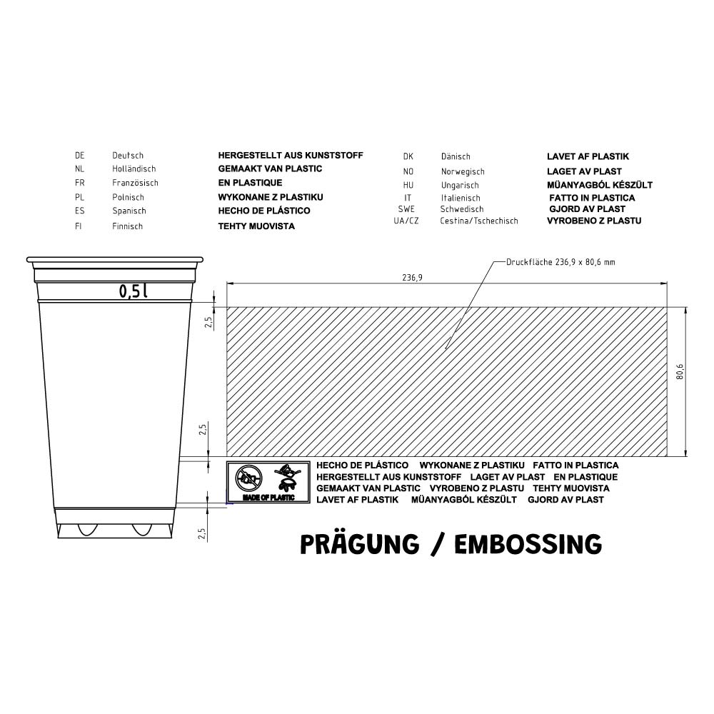Cup PLA 500 ml Ø 95 mm (800 pieces) [GB-DCD00126]