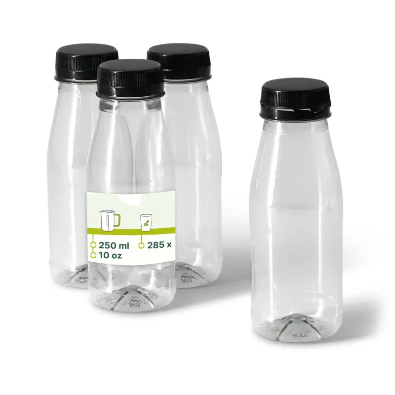 rPET bottles 250 ml clear/black lid - 285 pcs