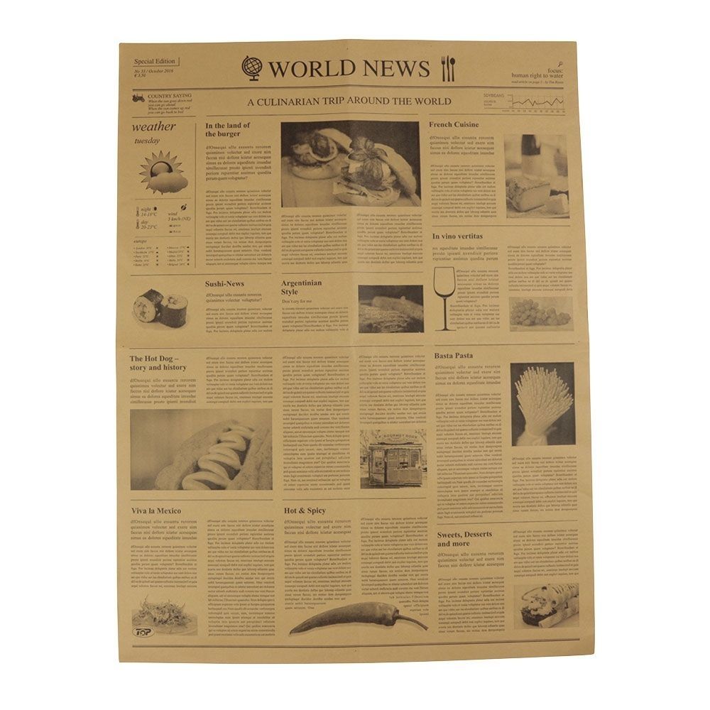 Greaseproof Paper brown 50x37.5 mm newspaper look - 1.000 pcs