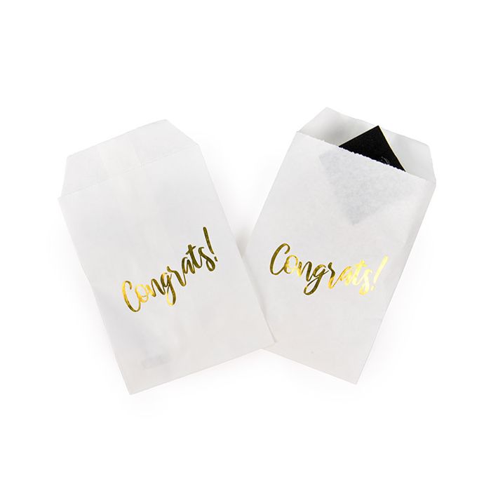 Paper Bags White with Gold Congrats 76x127 mm - 100 pieces