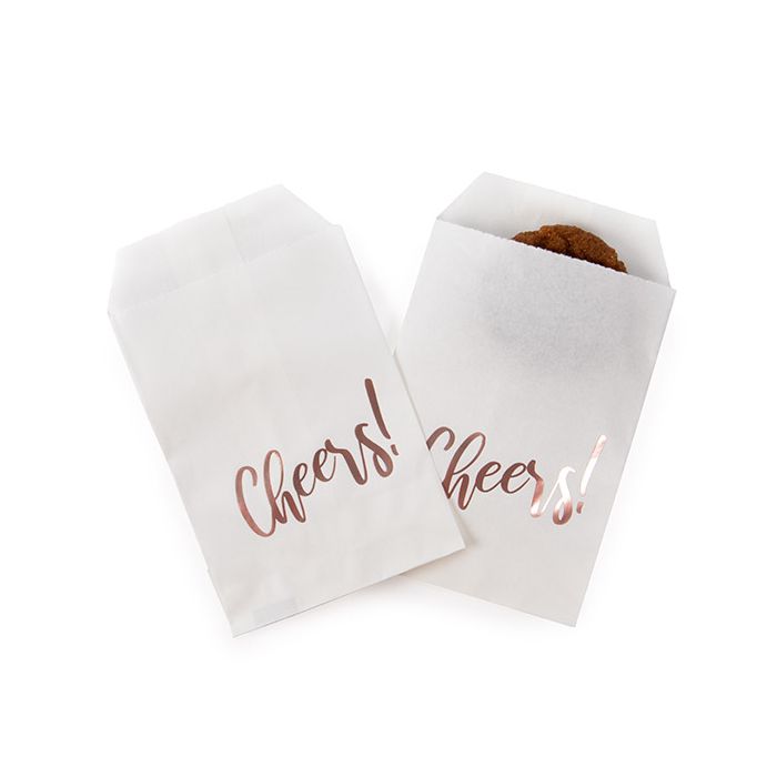 Paper Bags White with Rose Gold Cheers 76x127 mm - 100 pieces