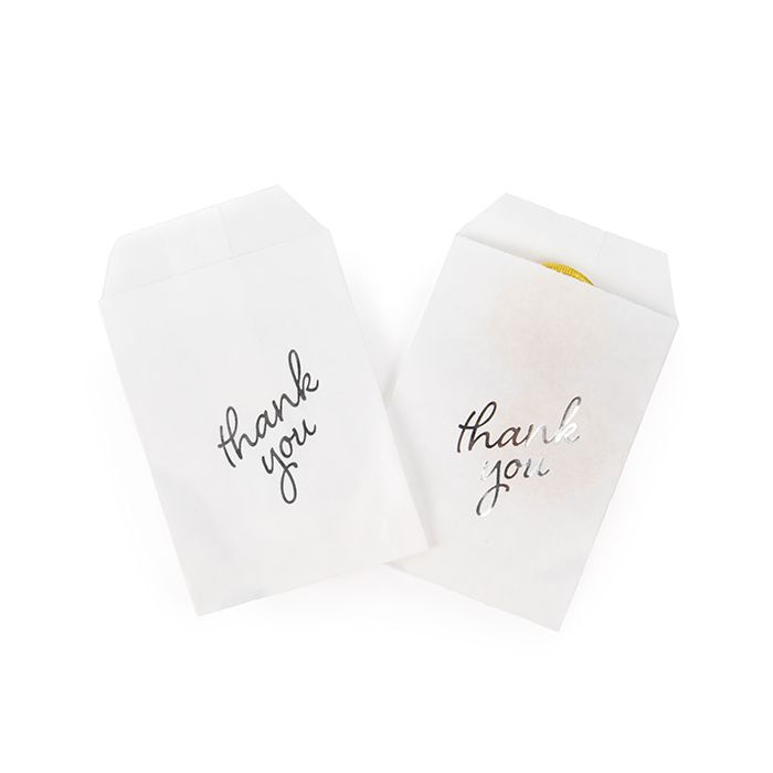 Paper Bags White with Silver Thank You 76x127 mm - 100 pieces