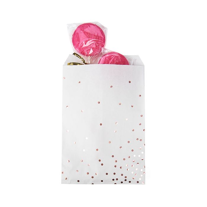 Paper Bags White with Rose Gold Dots 127x203 mm - 100 pieces