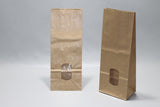 Block Bottom Bags Kraft Brown 105x65x275mm 70 g/m2 lined with 30my OPP Foil and clear Window | 500 grams - 100 pieces