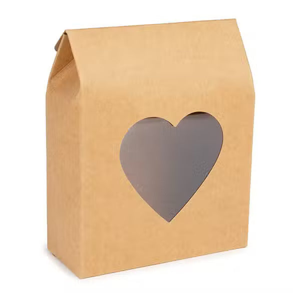 Kraft Gift Boxes with Heart Window 105x44x133 mm - 25 pcs