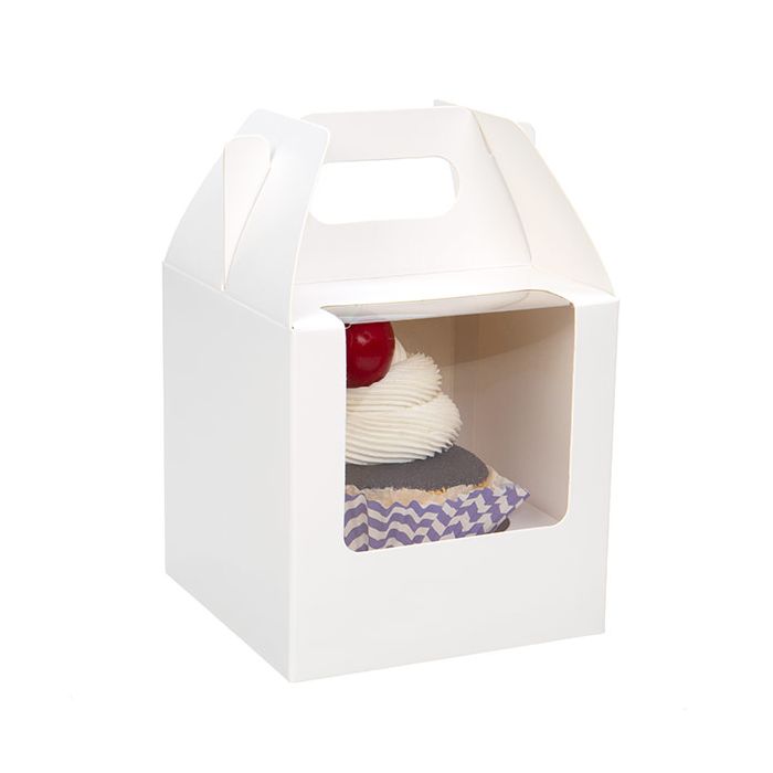 Single Cupcake Handle Box Set White 102x102x102mm - 100 Sets