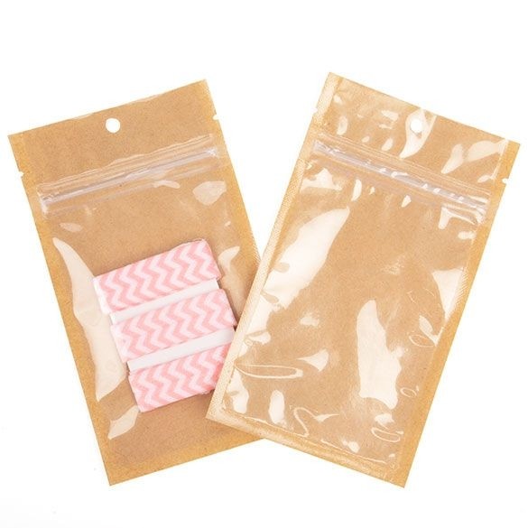 Kraft Barrier Bags with clear front 76 x 114 mm w/Tear Notches - 100 Pieces