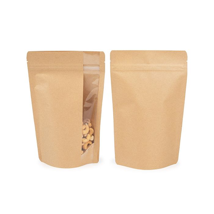 Stand Up Pouches Kraft | Vertical Window | 149x89x232mm - 100 pcs