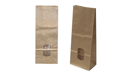Block Bottom Bags Kraft Brown 80x50x240 mm 70 g/m2 lined with 30my OPP Foil and clear Window | 200
