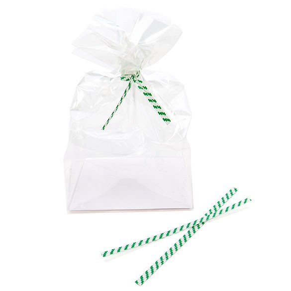 Tin Ties 10.2x0.4cm Paper White/Green striped (1.000 pieces) [TT4WGS]