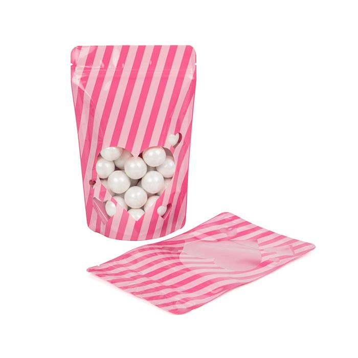 Stand Up Pouches Pink w/ harts window 130x79x206mm -25 Pieces