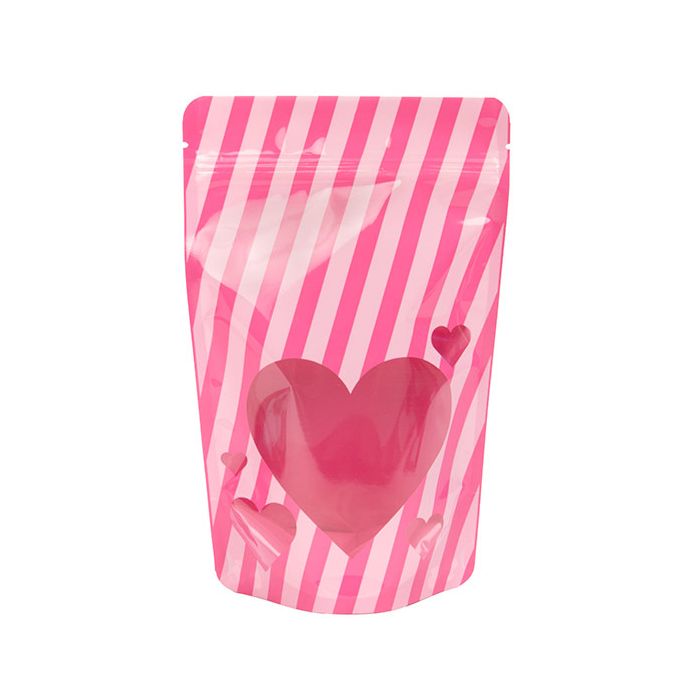 Stand Up Pouches Pink w/ harts window 130x79x206mm -25 Pieces