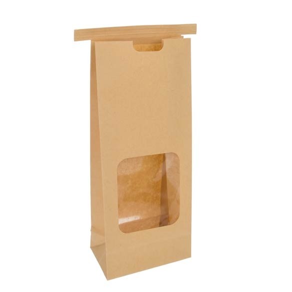 Block bottom Bags Tin Tie Closure Brown 108x64x267mm - 100 pcs