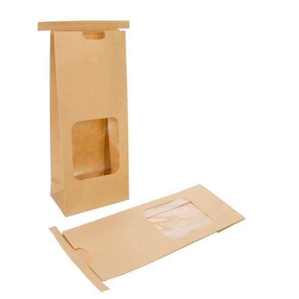 Block bottom Bags Tin Tie Closure Brown 108x64x267mm - 100 pcs