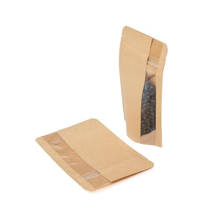 Stand Up Pouches Kraft | Vertical Window | 57 grams | 102 x60x152 mm - 100 pcs