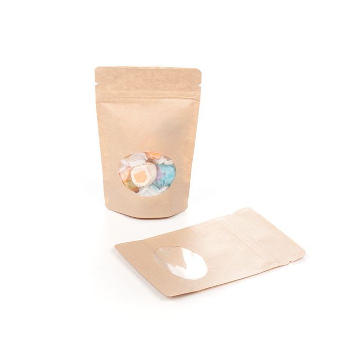 Stand Up Pouches Kraft with oval Window 10x6x15cm | 57 grams - 100 pcs