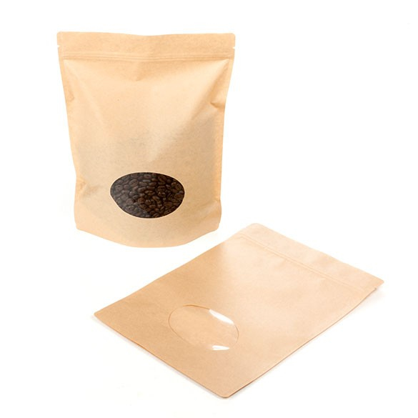 Stand Up Pouches Kraft with oval Window 21x9x29cm | 510 grams - 100 pcs