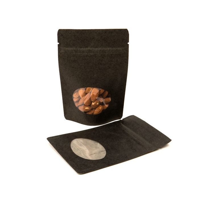 Stand Up Pouches Kraft Black with oval Window 170x90x285mm | 340 grams - 100 pieces