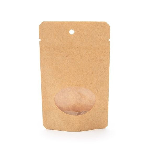 Stand Up Pouches Kraft with oval Window 8x5x13cm | 28 grams - 100 pcs