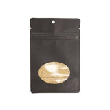 Stand Up Pouches Kraft Black with oval Window 102x60x152mm | 57 grams with round hang hole - 100 pieces