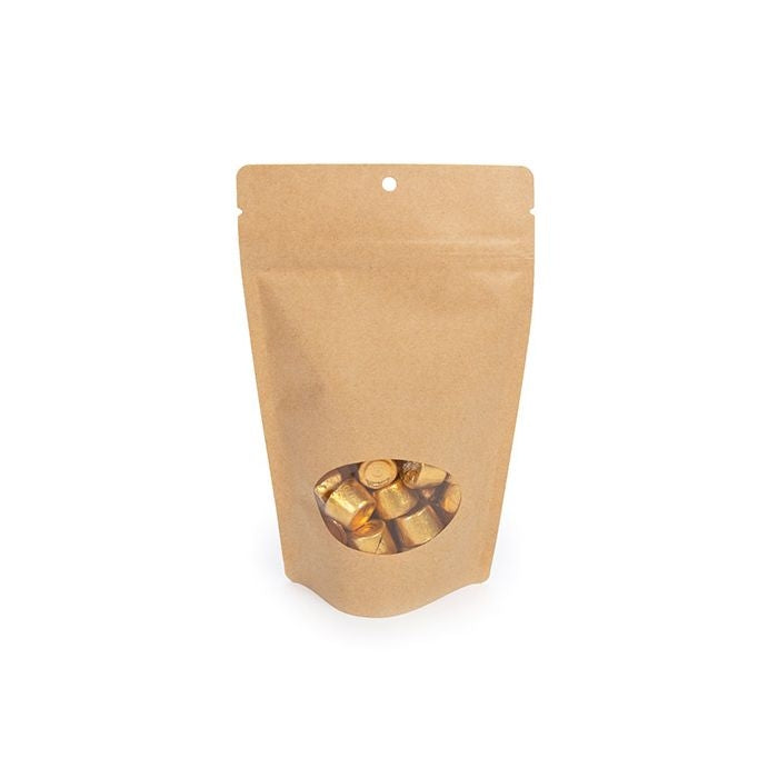 Stand Up Pouches Kraft with oval Window 130x70x205mm | 113 grams with hang hole - 100 pcs