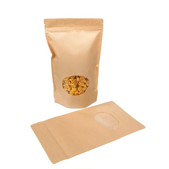 Stand Up Pouches Kraft with oval Window 17.1x8.9x28.6cm | 340 grams - 100 pcs