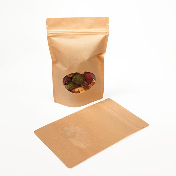 Stand Up Pouches Kraft with oval Window 15x9x23cm | 312 grams - 100 pcs