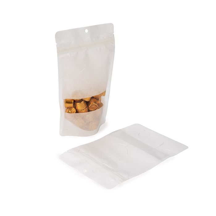 Eco Friendly Stand Up Pouches Rice Paper White With Oval Rectangle 130x79x206mm - 100 pcs