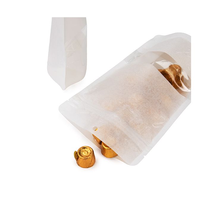 Eco Friendly Stand Up Pouches Rice Paper White With Oval Rectangle 130x79x206mm - 100 pcs