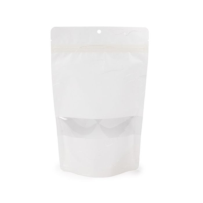 Eco Friendly Stand Up Pouches Rice Paper White With Rectangle Window 149x89x232mm - 100 pcs