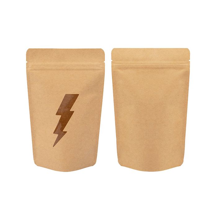 Stand Up Pouches Kraft With Lightning Bolt Window 130x79x206mm 