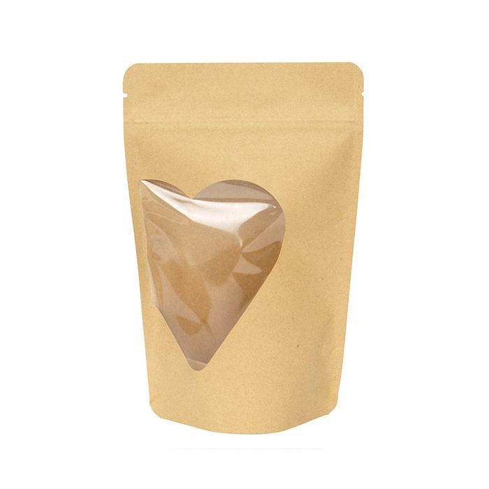 Stand Up Pouches Kraft With Heart Window 130x79x206 mm - 25 pieces