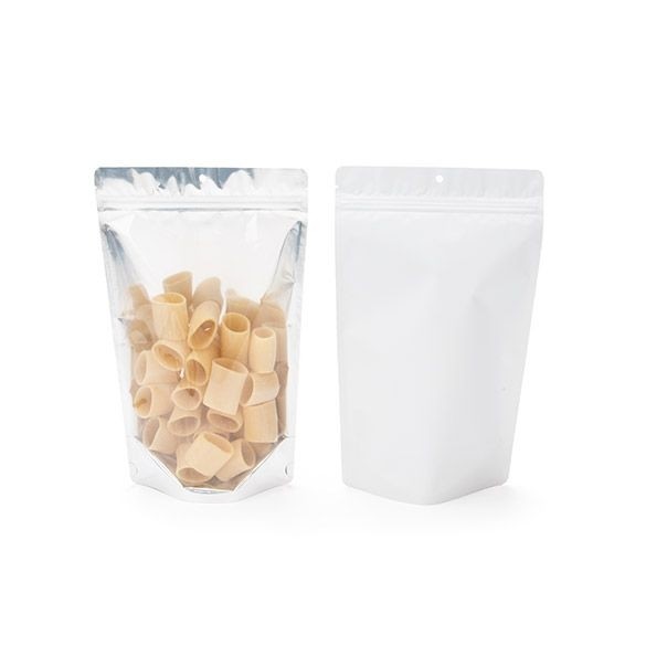 Stand Up Pouches Transparent/White 170x90x285 mm | 340 grams with hang hole - 100 pieces