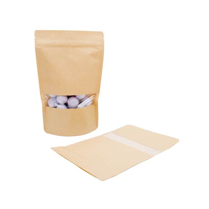 Stand Up Pouches Kraft 150x90x230mm with Window - 100 pieces