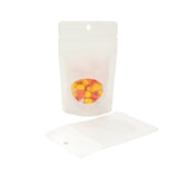 White Kraft Stand Up Zipper Pouch Bag 80x50x13mm with Oval Window + Hang Hole - 100 pcs