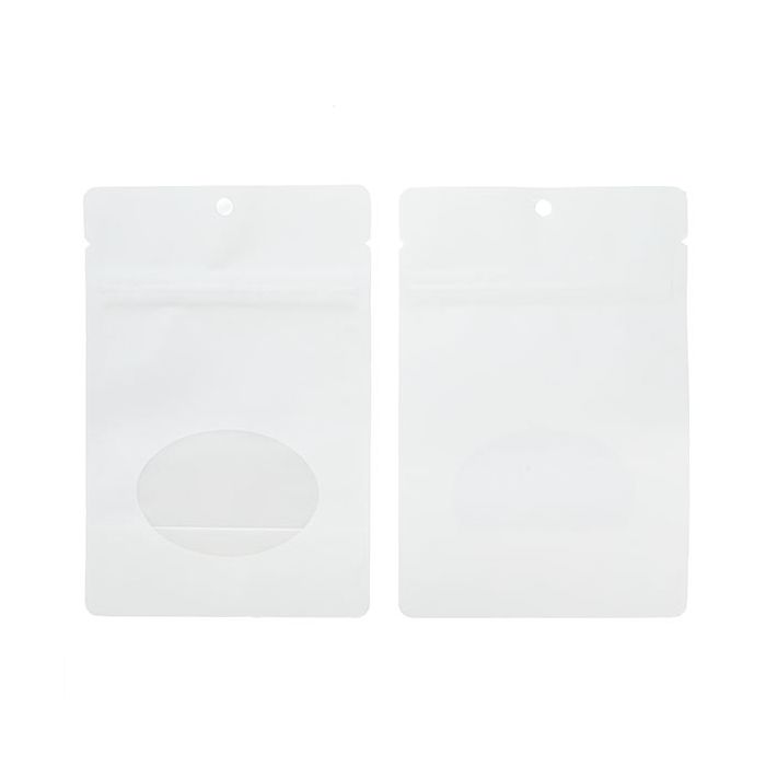 Stand Up Pouches White kraft With Oval Window 102x60x152mm With Hanghole - 100 pcs