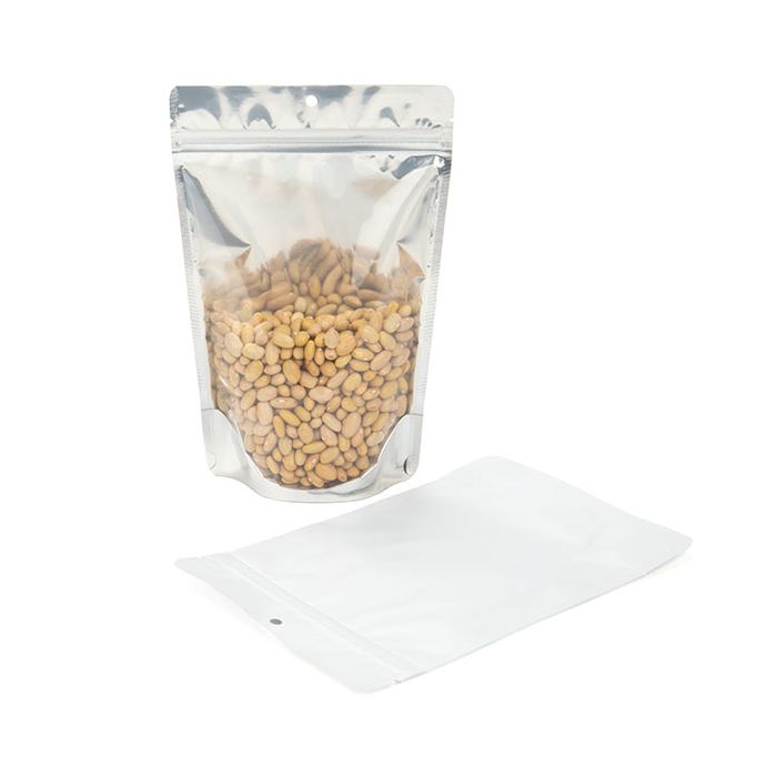 White Backed Stand Up Zipper Pouch 150x90x230 mm with Hang Hole - 100 Pieces