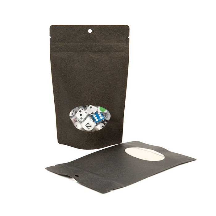 Stand Up Pouches Kraft Black with oval Window 130x80x205mm with hanghole | 113 grams - 100 pieces